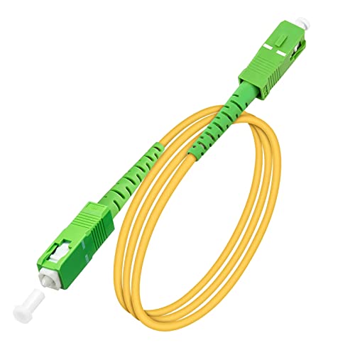 Image of SC /APC to SC /APC Fiber Optic Internet Cable, Single Mode Fiber Patch Cable, Fiber Optic Jumper Cable, Optical Patch Cord for Internet - SIMPLEX - 9 /125um - OS1 /OS2 Compatible, LSZH Yellow, 10ft (3m)