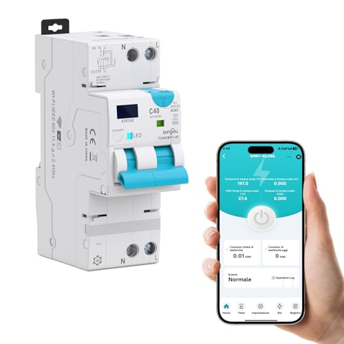 TONGOU Interruptor diferencial Superinmunizado WIFI/TUYA App， Auto Rearmable Disyuntor 1P+N，Rearme Automatico con Sobrecorriente y Fugas 1-40 A ajustable, 30 mA Clase A 6Ka Carril Din RCBO 2025