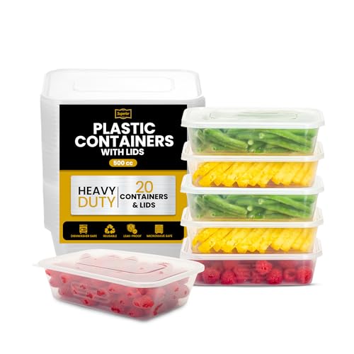 Image of Superior Takeaway Containers with Lids - 20 Pcs Durable 500ml Crack-Resistant Rectangular Food Containers with Lids -Microwave Safe Leak-Proof Takeaway Containers- Perfect for Meal Prep & Food Storage