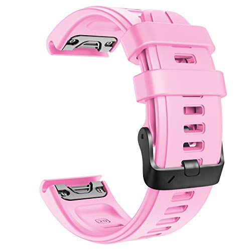 NotoCity Compatible with Fenix 5S Plus & 6S Pro Band - Silicone Sport Watch Bands - Black Buckle (Pink)