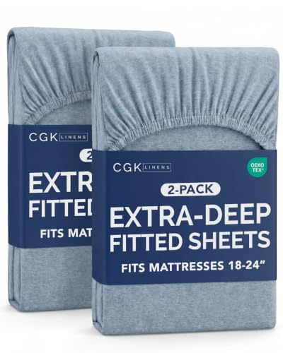 Image of CGK Linens 2 Pack Extra Deep Twin Fitted Sheets - Heathered Blue