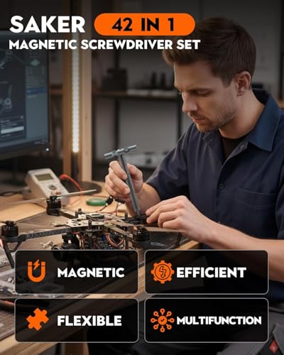 Image of Saker 42-in-1 Magnetic Screwdriver Kit with T Handle Multi-Bit Ratchet Screwdriver Set Gifts for Father, Dad, Home, Computer, Bicycle, Furniture, DIY Dark Grey