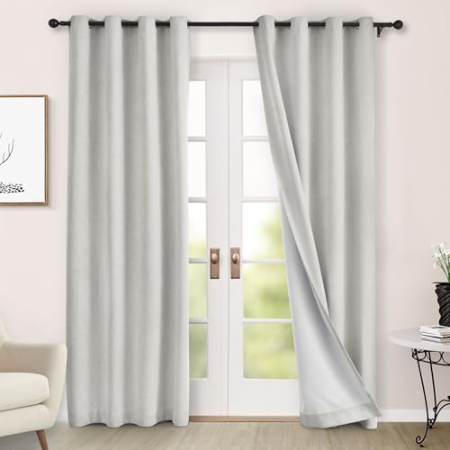 Macochico Full Blackout Curtains 84 Inches Long Insulated Noise Reducing Chenille Curtains for Living Room Bedroom Nursery Auditorium White Curtains with Tieback Grommet 72" Wx84 L 1 Panel
