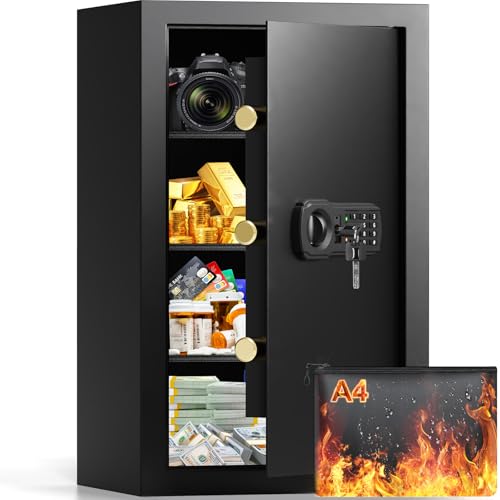85L Großer Feuerfester Tresor mit Feuerfeste Dokumententasche, Digitaler Heimtresor mit Herausnehmbarem Regal, Möbeltresor Dokumente Gold Schmuck Wertsachen