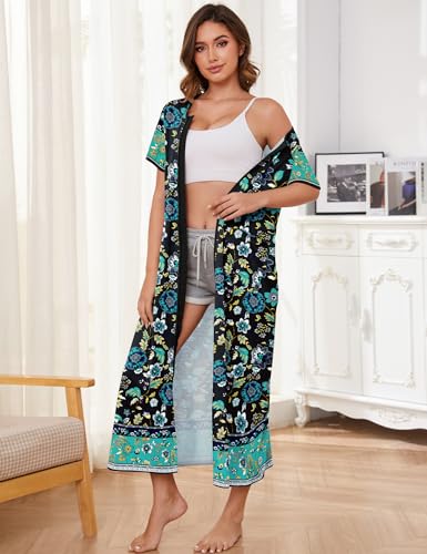 Image of Bloggerlove Zipper Front Robes for Women House Coat Half Sleeve Loungewear Long Nightgown with Pockets S-3XL