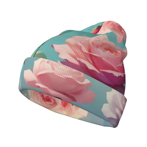 Gorro de punto estampado de rosa líquida, cálido y cómodo, resistente al viento y transpirable para estaciones frías