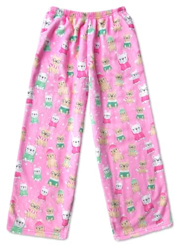 Image of iscream Big Girls Silky Soft Plush Fun Print Fleece Pants - Holiday Cheer Collection