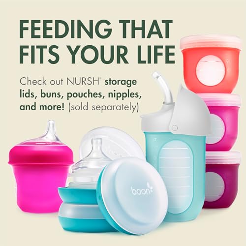 Image of Boon Nursh Bottles - Silicone Baby Bottles Help Ease Colic Symptoms - Reusable Food-Grade Silicone Pouches with Polypropylene Shell - Medium Flow - 8 Oz - Speckle Green