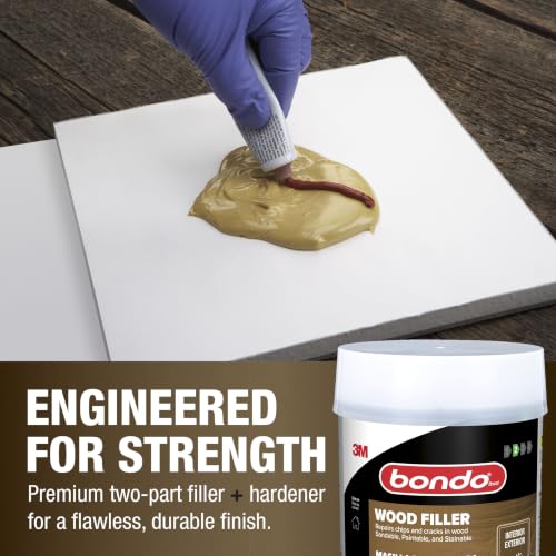 Image of Bondo Wood Filler 12 oz with Hardener 0.5 oz, Repairs Chips and Cracks in Wood, Sandable, Paintable, and Stainable (WF-PT-ES)