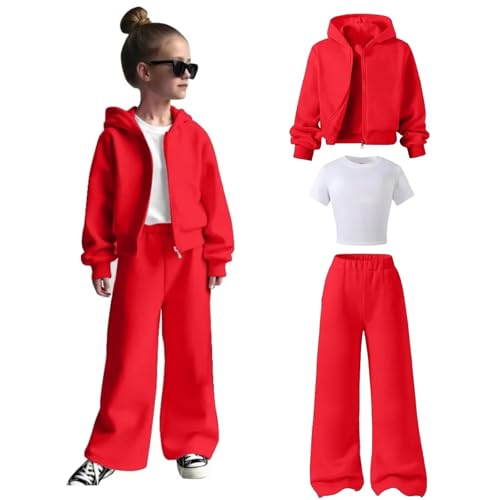 Girls Clothes 3 Piece Fashion Fall Hoodie Outfits Sweatshirt,Sweatpant and White T - Shirt Sweatsuit Sets4
