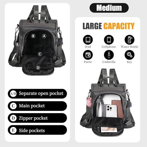 Image of PINCNEL Women Backpack Purse Waterproof Nylon Anti-theft Rucksack Lightweight Shoulder Bag