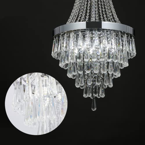 Berliget Silver Crystal Chandelier, Chrome French Empire Crystal Hanging Chandelier, Raindrop Flush Mount Ceiling Light Fixture For Hallway Foyer Dining Room Living Room, 12 Lights 19 Inch #TOP6