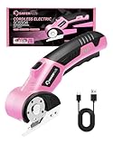 Electric Scissors, 4V Rechargeable Electric Box Cutter, Cordless Rotary Cardboard Cutter with Safety Lock, Power Cutter for Carpet, Fabric, Leather, Cutting (1 Blade)