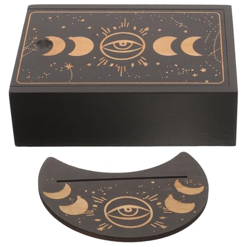 UKCOCO Boîte À Cartes De Tarot avec Support Boîte Rangement Tarot en Bois Accessoire De Divination D’Autel Présentoir pour Cartes Étui Compact pour Maison Salon Bureau Et
