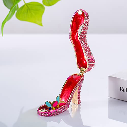 Ingbear Pink High Heels Figurine Hinged Trinket Boxes, Unique Gift For Mother's Day, Hand-Plated Enameled Jewelry Box, Ornaments For Home Decor. #TOP4