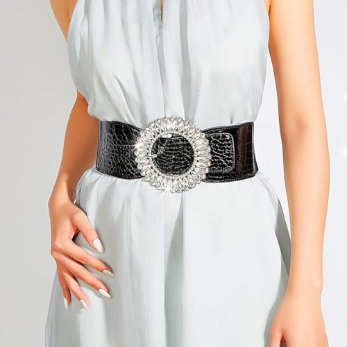 Elastic Wide Belt for Women Rhinestone Stretchy Belt for Dress Fashion Cinch Leather Belts Ladies Waist Belts2