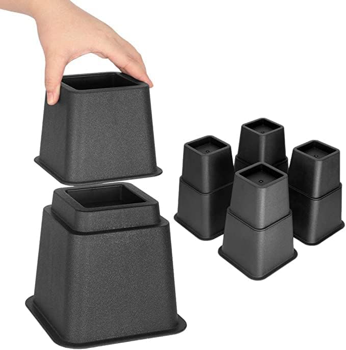 Adjustable Bed Risers Furniture Lifters, 3,5 or 8-Inches Height Heavy Duty Premium Bed Lifts with Caster Indent, Set of 4 Bed Table Sofa Riser