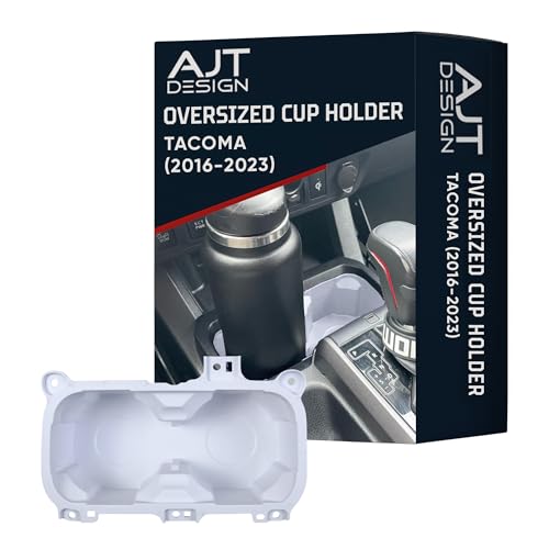 AJT DESIGN Oversized Cup Holder for Toyota Tacoma (2016-2023) | ABS Plastic Oversized Cup Holder Replacement for Tacoma - White | Vessel Diameter of 3.65' | Made in USA