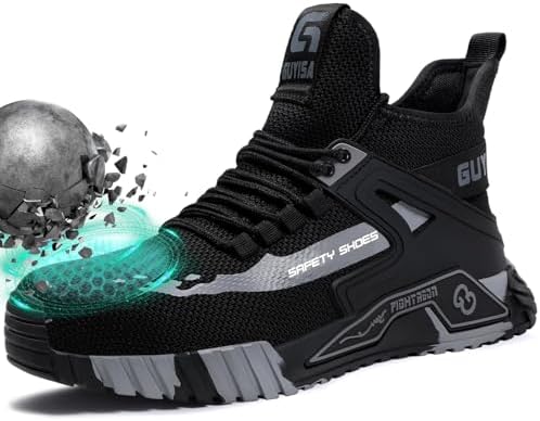 Steel Toe Shoes for Men Work Safety Shoes Industrial Construction Shoes Mid Cut Industrial Boot Work Sneakers Comfortable Lightweight Safety Shoes for Work