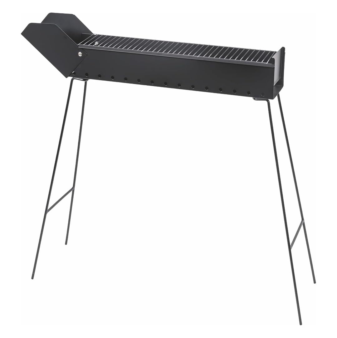 5919135 Fornacella Canaletta Barbeque Cuoci Spiedini Arrosticini Griglia Acciaio Cromato a Carbone Cottura Carne Pesce Spiedini Gambe Pieghevoli 74x14x76 cm