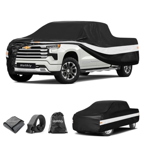 Image of 10 Layers Truck Cover Waterproof All Weather Custom Fit Chevrolet Silverado 1500(1998-2026) Extended /Crew Cab Short Bed, Outdoor Full Exterior Pickup Car Cover Sun Rain Snow Protection. Black