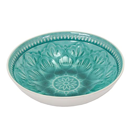 Werner Voss GmbH Suppenteller Teller Finca Keramik Türkis Weiß mit Krakelee Optik 18cm Country Home Landhaus Mediterran Tischdeko Gedeckter Tisch Cover