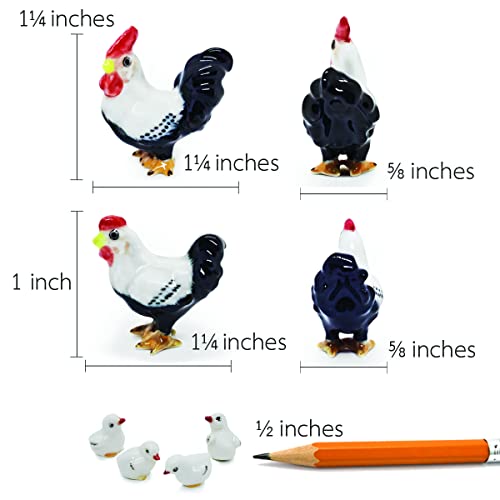 Witnystore 1" Black-White Chicken Family - Chicken Rooster Hen Chicks Ceramic Figurine Miniature Poultry Farm Animal Decorative Collectible Hand Made Painted Porcelain Clay Pottery Gift And Souvenir #TOP1