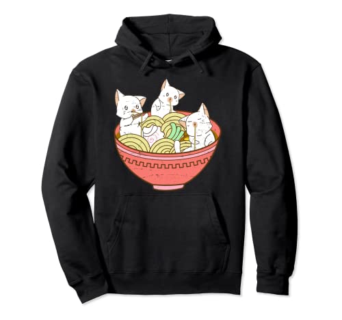 Kawaii Anime Cat Japanese Ramen Noodles - Kitten Vintage Felpa con Cappuccio
