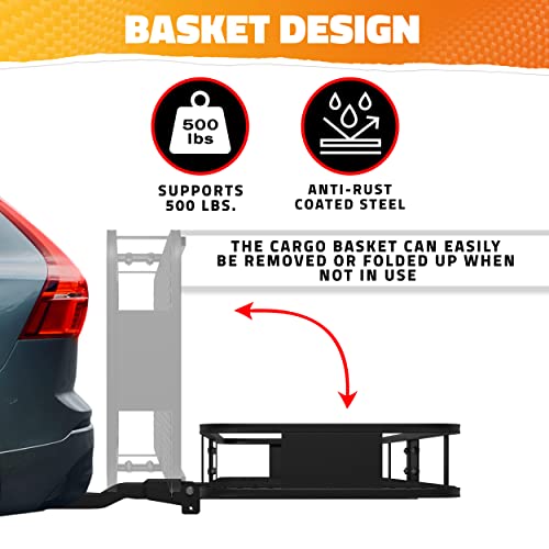 Mockins Xl 60"X24"X6" Heavy Duty Trailer Hitch Cargo Carrier Hitch Mount |500Lb Cap. Folding Receiver Hitch Cargo Rack W/Waterproof 25 Cu Hitch Cargo Carrier Bag |Fits 2" Cargo Hitch Receiver #TOP1