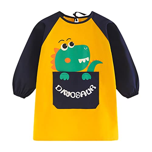 ROSEMO Avental infantil de dinossauro para pintar aventais impermeáveis de poliéster crianças roupão para pintar avental pintura manga comprida com bolso forno pintura jardinagem arte presente Natal