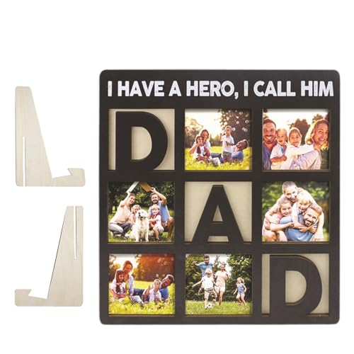 Marco de fotos para el día de la madre – Decoración de pared de madera – Collage elegante | Rejilla de 9 cuadrados, soporte para retrato familiar, de regalo para mamá, casa oficina, salón