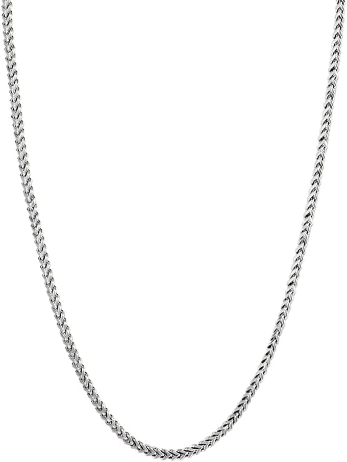 Savlano 925 Sterling Silver Rhodium Plated Solid 2MM Franco Square Box Chain Necklace for Women & Men-Made In Italy Comes with a Gift Box