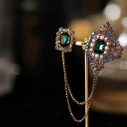 image for HSQYJ Retro Gold Plated Chain Green Crystal Brooches Collar Pins Cryst