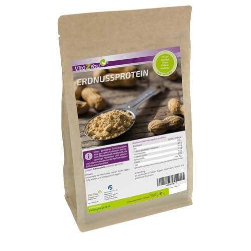Vita2You Proteína de cacahuete, 500 g, 51 % de proteína, proteína vegana, salsa de cacahuete, sin gluten, calidad premium