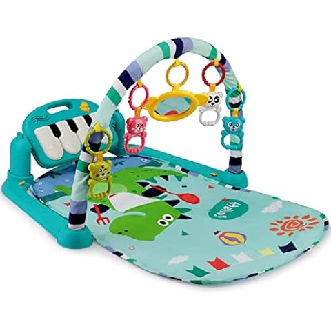 Amybenton Baby Piano Gym and Play Gym Mat for Floor with Music and Lights, Activity Gym with Rattle and Mirror for Tummy Time, Ages Newborn + Cover