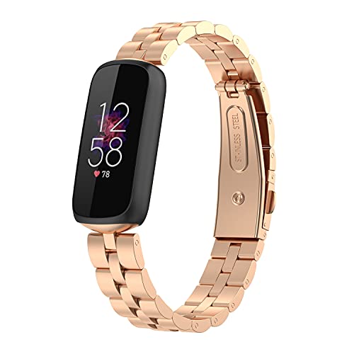 FitTurn Correas compatibles con Fitbit Luxe Correa de reloj de acero inoxidable de repuesto clásica, duradera, correa de metal con hebilla para pulsera de fitness de lujo (plata)