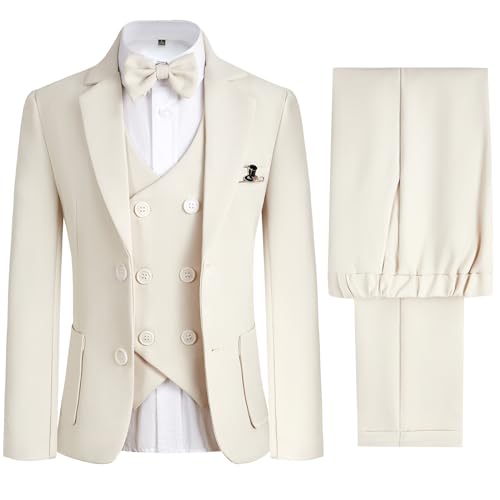 Jungenanzug, 4-teilig, schmale Passform, formelle Kleidung, Ringträger, Outfit, Jacke und Hose, Beige, 164