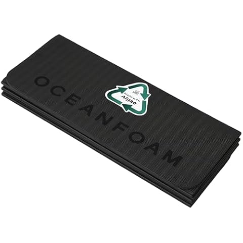 Oceanfoam Travel Workout Mat – 0.3" Thick Folding Exercise Mat for Yoga, Pilates, & Fitness – Non-Slip Mat with Cotton Carrying Strap, Made with Sustainable Algae Foam – 24" x 72" (Charcoal) Cover