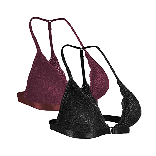 SHEKINI BH Damen Spitzen BH ohne Bügel Verschluss vorne Triangel Bralette Damen Spitze Bustier Sexy Rückenfreie Padded Unterwäsche 2er Pack