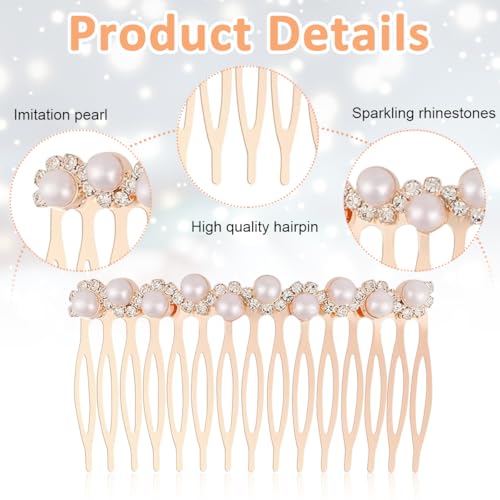 Image of PALAY 2Pcs Hair Clips for Women Pearl Rhinestone Rose Gold Metal Hair Comb Clips Pins, Stylish Decorative Hair Accessories for Bun, Ponytail, Bridesmaid Wedding, Party & Daily Hairstyles