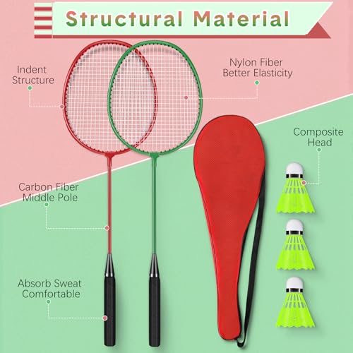 Image of 12 Pack Badminton Rackets Set Including Badminton Racquets, Nylon Shuttlecocks and Carry Bag for Outdoor Backyard Games Beginners