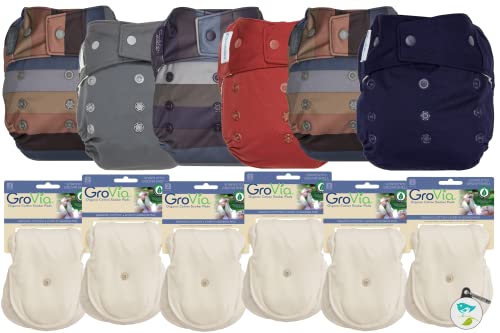 Image of GroVia Hybrid Part Time Package: 6 Shells + 12 Organic Cotton Soaker Pads (Color Mix 7 - Snap)