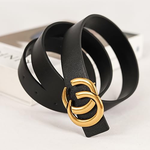 Image of Women's Fashion Classic Metal Buckle Leather Belt with Jeans Dress