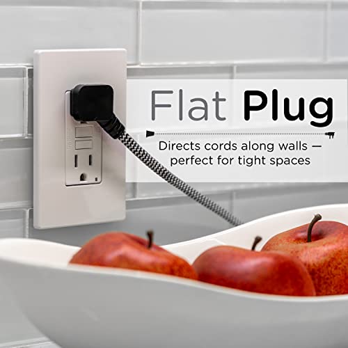 Cordinate Designer 3-Outlet Extension Cord, 8 Ft Braided Cable, 2-Prong Power Strip, Slide-To-Lock Safety, Low-Profile Flat Plug, Polarized, Etl Listed, Black/White, 39984 #TOP4