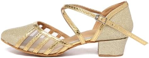Minishion Women's T-Strap Dance Heels Glitter Salsa Ballroom Shoes Wedding Party Pumps, L2044 Gold 3.5cm Heel, 11 — view 3