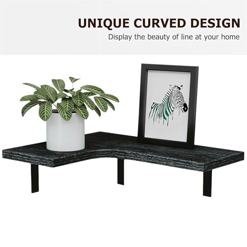 Image of Dime Store Modern Engineered Wood Corner Wall Shelf Set for Living Room & Bedroom - Floating Corner Shelves with Metal Brackets - Storage & Display Shelves for Home Decor, Office & Kitchen (Black)