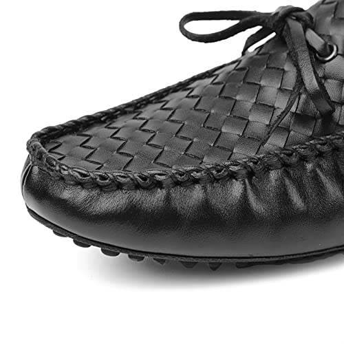 Mens Loafers Shoe Genuine Leather Woven Deck Shoes 1-Eye Stitching Details Round Toe Lightweight Flexible Slip Resistant Classic Casual Slip-on3