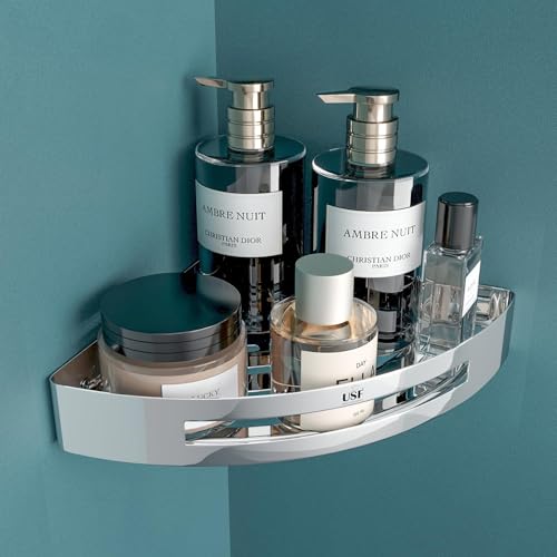 Image of USF Elegance Stainless Steel Bathroom Shelf, Wall Mounted Storage Organizer for Toiletries & Kitchen Accessories, Compact High Load Capacity Design, Quick DIY Setup, Chrome Finish (Pack of 2)