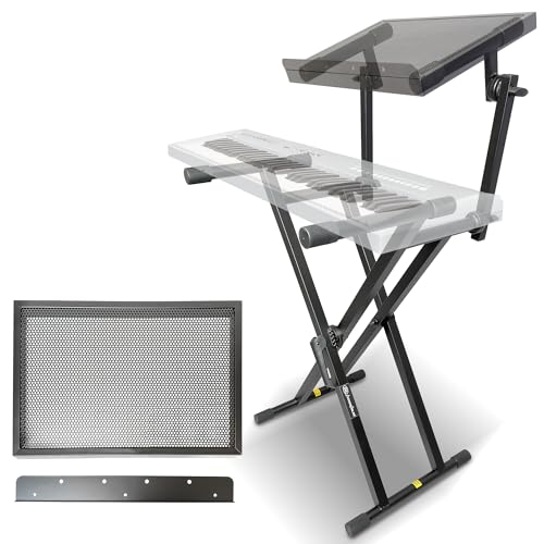 AxcessAbles Dual Piano Keyboard Stand with 2nd Tier – X Style Adjustable and Portable Heavy Duty 2 Tier Stand for Synths, Laptops, Tablet, Sheet music and Digital Keyboards – Fits 54, 61, 64, 88 Key Pianos. Electric Piano and Sheet Music Stand