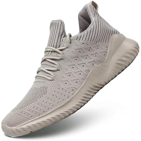 Hetohec Mens Walking Shoes Lightweight Breathe Casual Mesh Running Shoes Slip On Fashion Tennis Comfort Gym Workout Trainers Sneakers Beige Cover